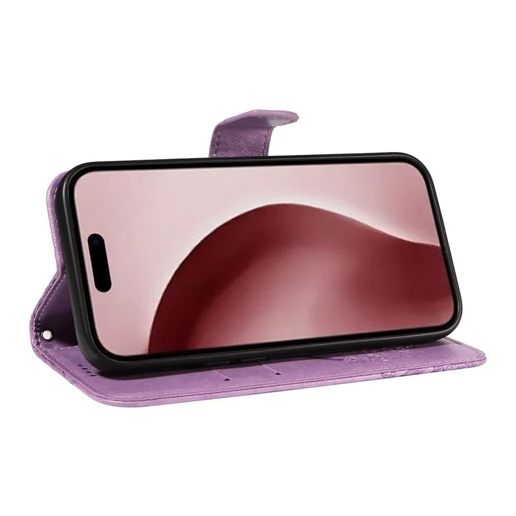 For iPhone 16 Pro Case Butterfly Imprinted Leather Wallet Phone Folio Cover
