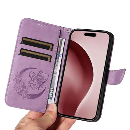 For iPhone 16 Pro Case Butterfly Imprinted Leather Wallet Phone Folio Cover