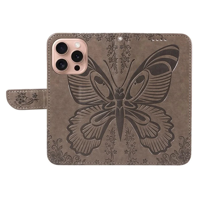 For iPhone 16 Pro Case Butterfly Imprinted Leather Wallet Phone Folio Cover