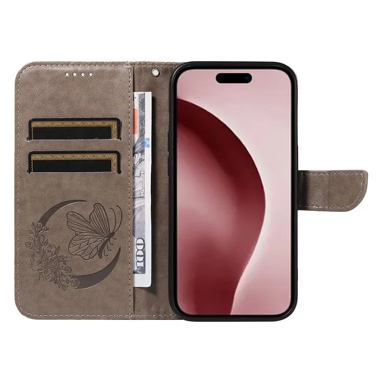 For iPhone 16 Pro Case Butterfly Imprinted Leather Wallet Phone Folio Cover