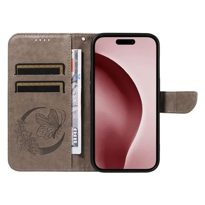 For iPhone 16 Pro Case Butterfly Imprinted Leather Wallet Phone Folio Cover