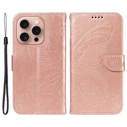 For iPhone 16 Pro Case Butterfly Imprinted Leather Wallet Phone Folio Cover