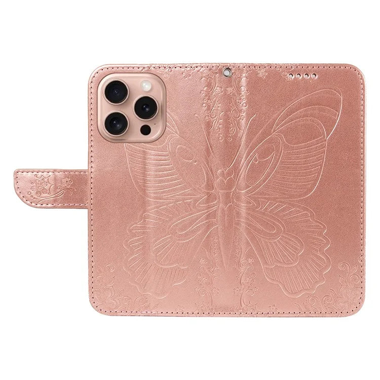 For iPhone 16 Pro Case Butterfly Imprinted Leather Wallet Phone Folio Cover