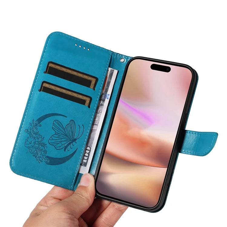 For iPhone 16 Plus Leather Case Butterfly Pattern Wallet Card Slots Phone Cover