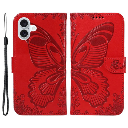 For iPhone 16 Plus Leather Case Butterfly Pattern Wallet Card Slots Phone Cover