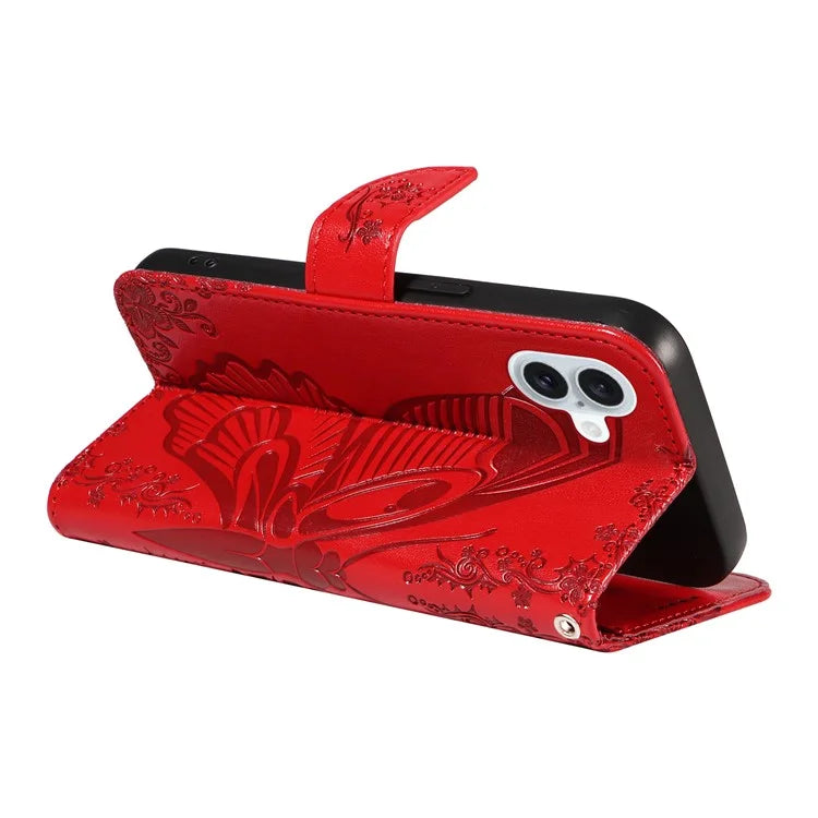 For iPhone 16 Plus Leather Case Butterfly Pattern Wallet Card Slots Phone Cover