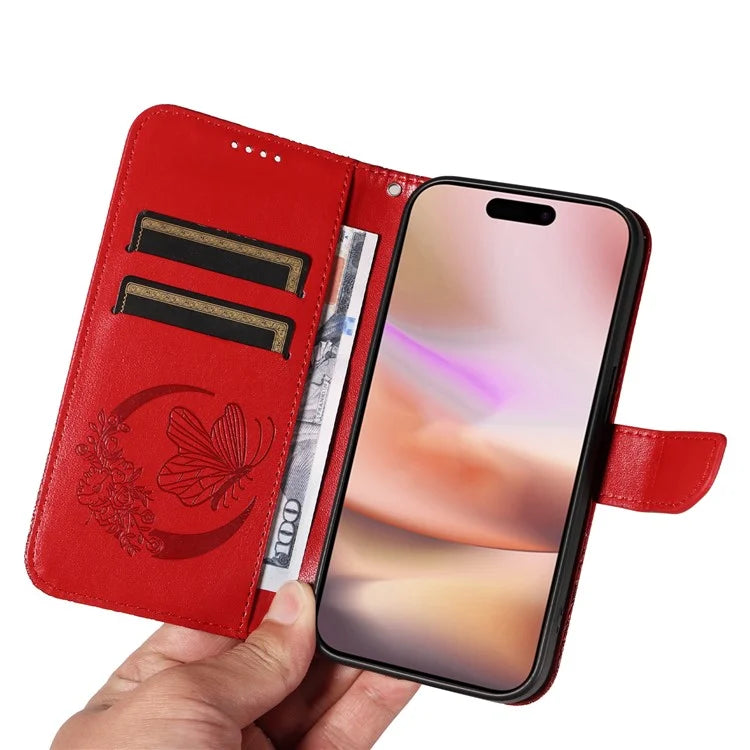 For iPhone 16 Plus Leather Case Butterfly Pattern Wallet Card Slots Phone Cover