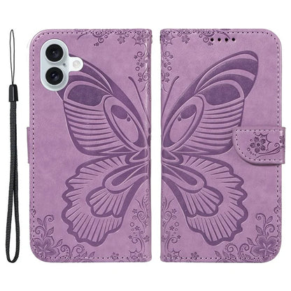 For iPhone 16 Plus Leather Case Butterfly Pattern Wallet Card Slots Phone Cover