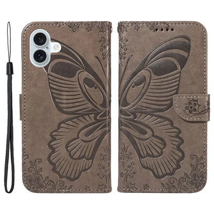 For iPhone 16 Plus Leather Case Butterfly Pattern Wallet Card Slots Phone Cover