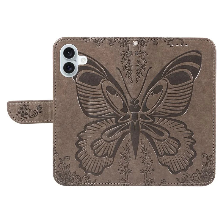 For iPhone 16 Plus Leather Case Butterfly Pattern Wallet Card Slots Phone Cover