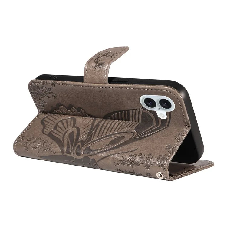 For iPhone 16 Plus Leather Case Butterfly Pattern Wallet Card Slots Phone Cover