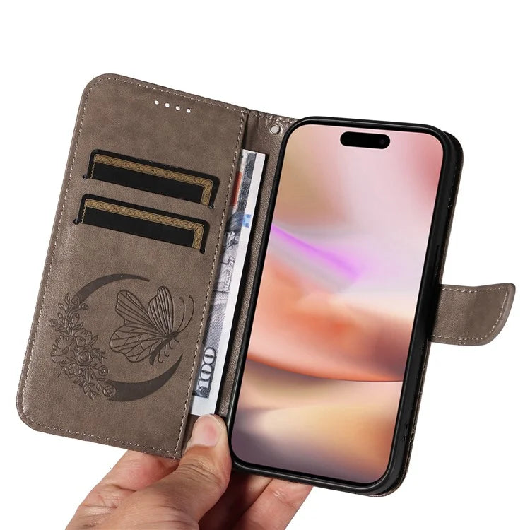For iPhone 16 Plus Leather Case Butterfly Pattern Wallet Card Slots Phone Cover
