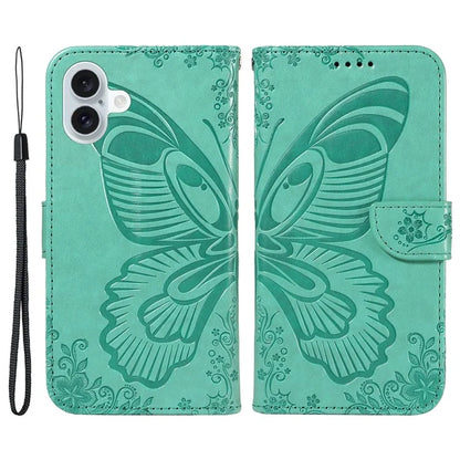 For iPhone 16 Plus Leather Case Butterfly Pattern Wallet Card Slots Phone Cover