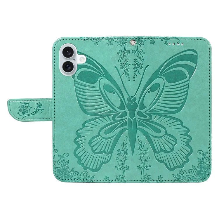 For iPhone 16 Plus Leather Case Butterfly Pattern Wallet Card Slots Phone Cover
