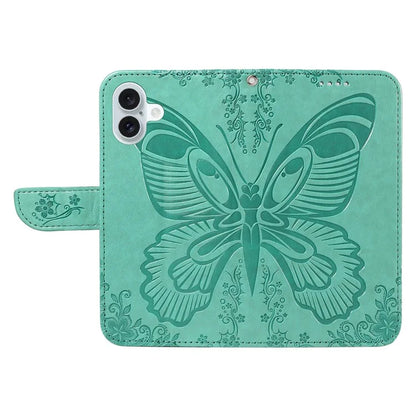 For iPhone 16 Plus Leather Case Butterfly Pattern Wallet Card Slots Phone Cover