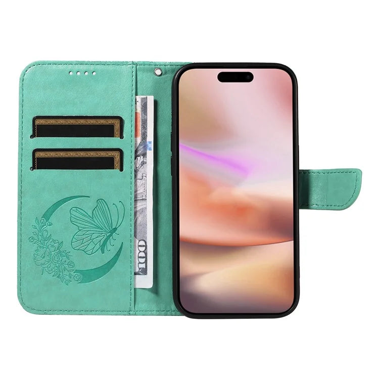 For iPhone 16 Plus Leather Case Butterfly Pattern Wallet Card Slots Phone Cover