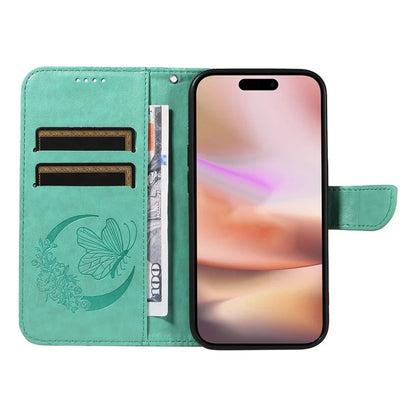 For iPhone 16 Plus Leather Case Butterfly Pattern Wallet Card Slots Phone Cover