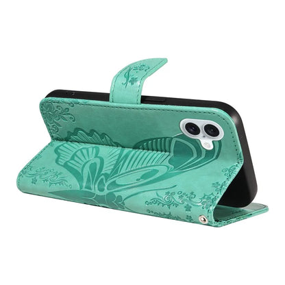 For iPhone 16 Plus Leather Case Butterfly Pattern Wallet Card Slots Phone Cover