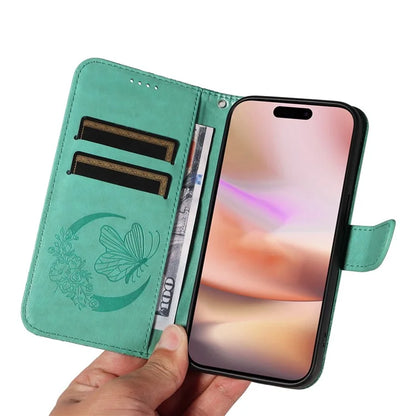 For iPhone 16 Plus Leather Case Butterfly Pattern Wallet Card Slots Phone Cover