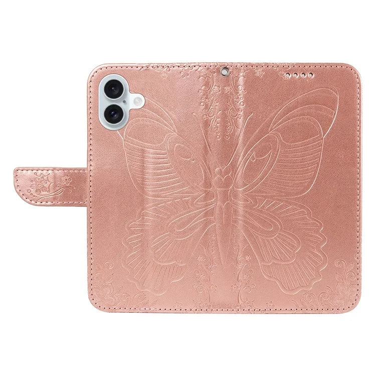 For iPhone 16 Plus Leather Case Butterfly Pattern Wallet Card Slots Phone Cover