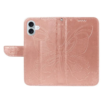For iPhone 16 Plus Leather Case Butterfly Pattern Wallet Card Slots Phone Cover