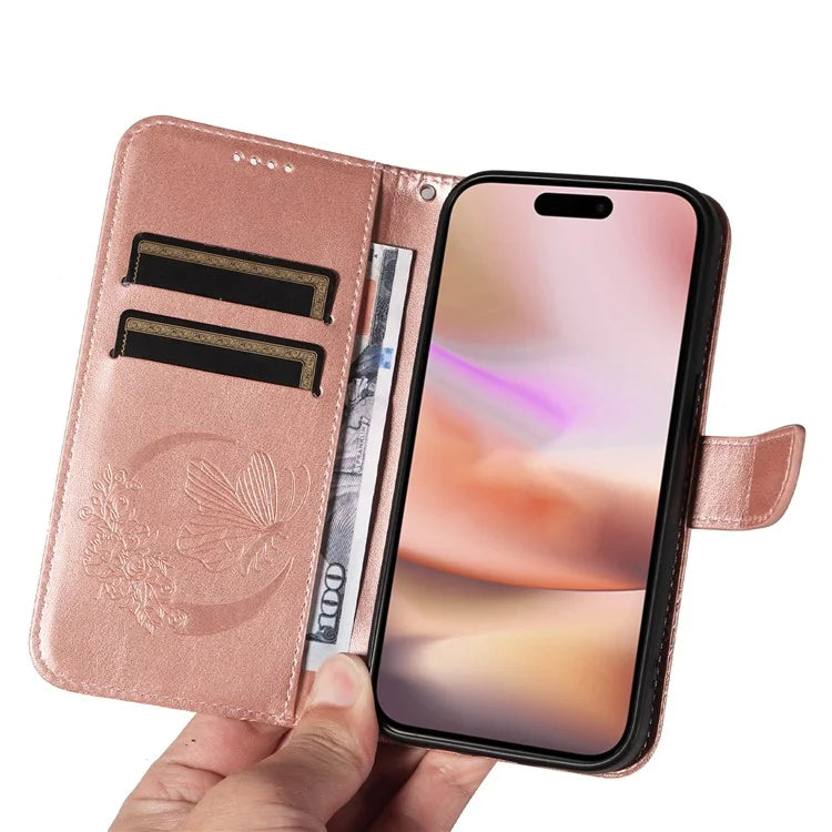 For iPhone 16 Plus Leather Case Butterfly Pattern Wallet Card Slots Phone Cover