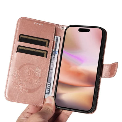 For iPhone 16 Plus Leather Case Butterfly Pattern Wallet Card Slots Phone Cover