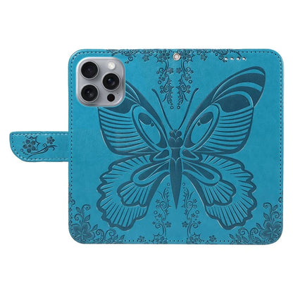 For iPhone 16 Pro Max Case Butterfly Imprint Anti-Shock Leather Phone Cover
