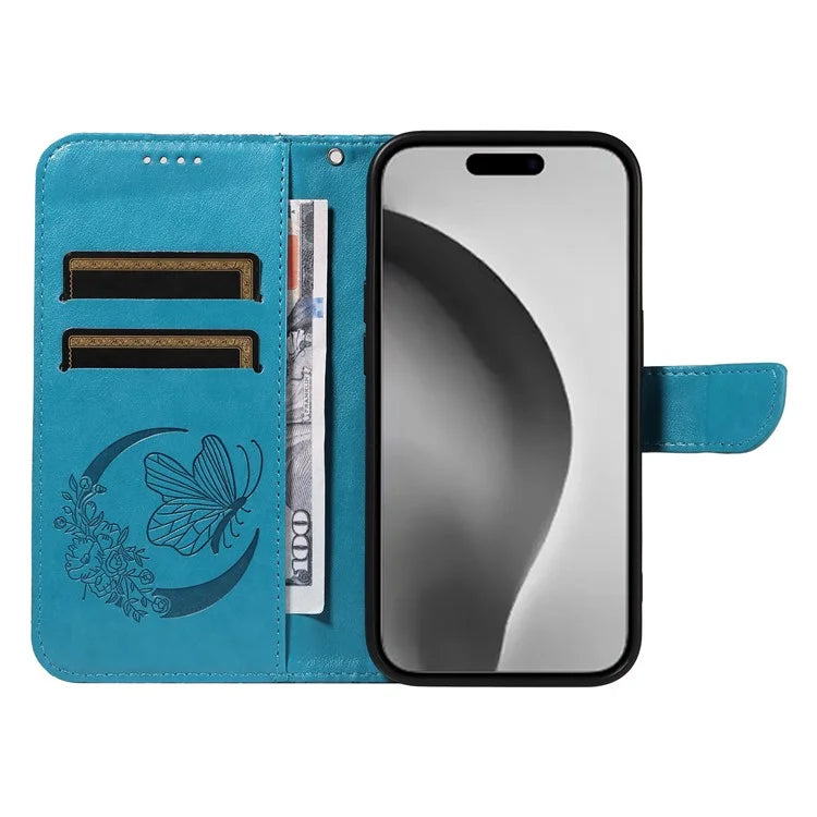 For iPhone 16 Pro Max Case Butterfly Imprint Anti-Shock Leather Phone Cover