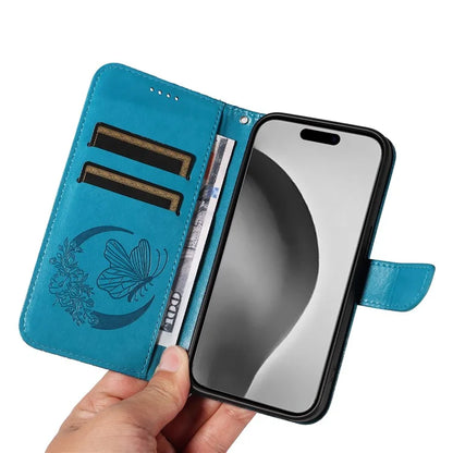 For iPhone 16 Pro Max Case Butterfly Imprint Anti-Shock Leather Phone Cover