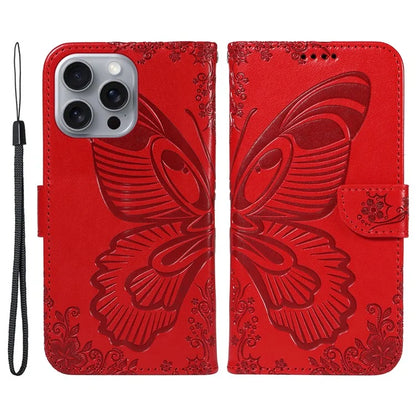For iPhone 16 Pro Max Case Butterfly Imprint Anti-Shock Leather Phone Cover