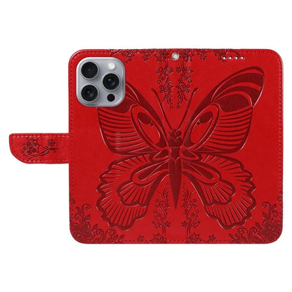 For iPhone 16 Pro Max Case Butterfly Imprint Anti-Shock Leather Phone Cover