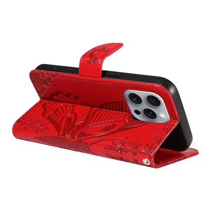 For iPhone 16 Pro Max Case Butterfly Imprint Anti-Shock Leather Phone Cover