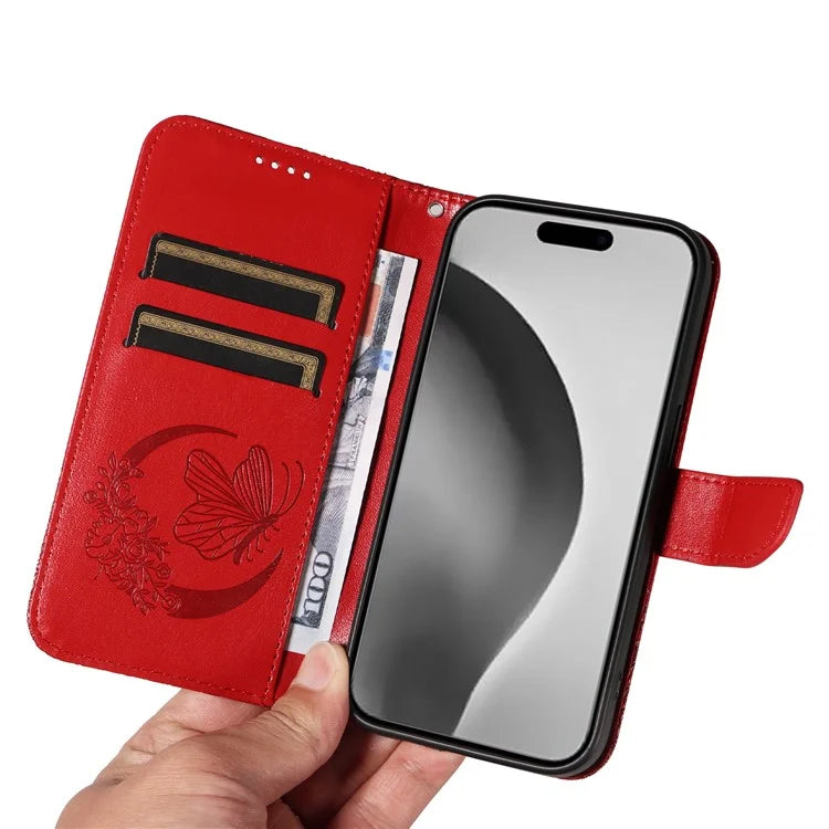 For iPhone 16 Pro Max Case Butterfly Imprint Anti-Shock Leather Phone Cover