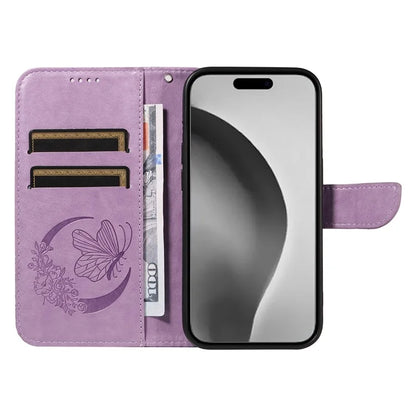 For iPhone 16 Pro Max Case Butterfly Imprint Anti-Shock Leather Phone Cover