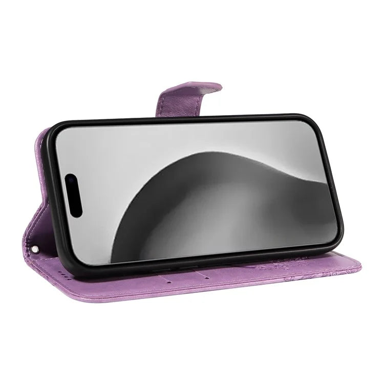 For iPhone 16 Pro Max Case Butterfly Imprint Anti-Shock Leather Phone Cover