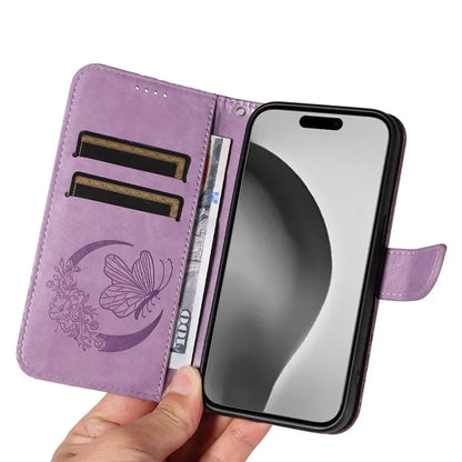 For iPhone 16 Pro Max Case Butterfly Imprint Anti-Shock Leather Phone Cover
