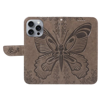 For iPhone 16 Pro Max Case Butterfly Imprint Anti-Shock Leather Phone Cover
