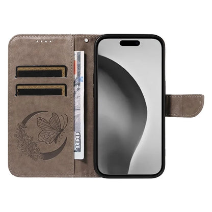 For iPhone 16 Pro Max Case Butterfly Imprint Anti-Shock Leather Phone Cover