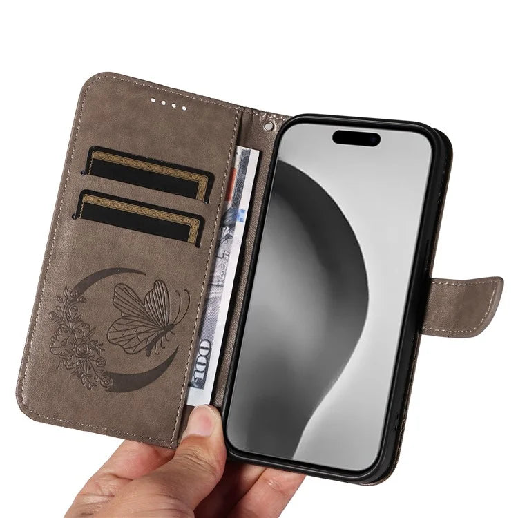For iPhone 16 Pro Max Case Butterfly Imprint Anti-Shock Leather Phone Cover