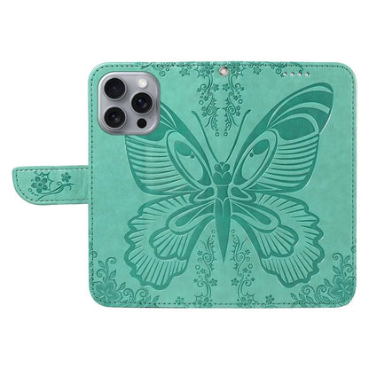 For iPhone 16 Pro Max Case Butterfly Imprint Anti-Shock Leather Phone Cover