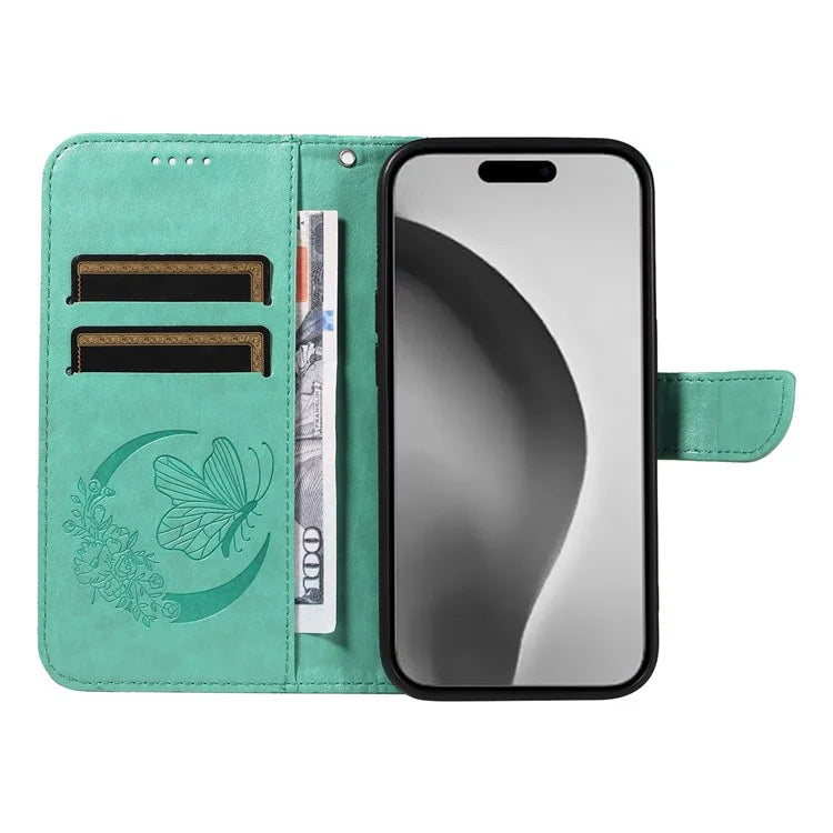 For iPhone 16 Pro Max Case Butterfly Imprint Anti-Shock Leather Phone Cover