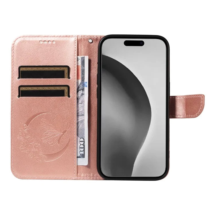 For iPhone 16 Pro Max Case Butterfly Imprint Anti-Shock Leather Phone Cover