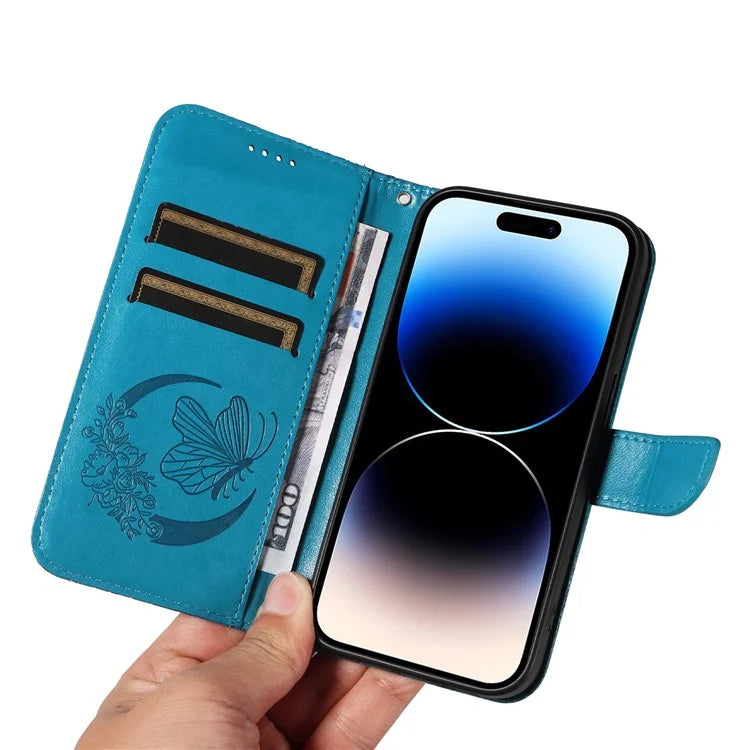 For iPhone 14 Pro Stand Case Butterfly Imprint Leather Wallet Phone Cover