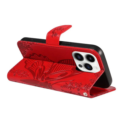 For iPhone 14 Pro Stand Case Butterfly Imprint Leather Wallet Phone Cover