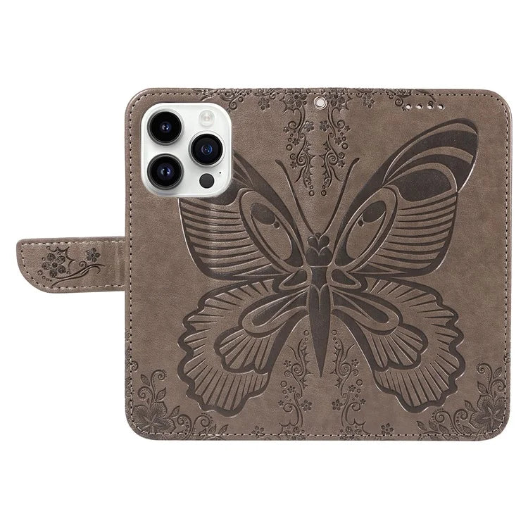 For iPhone 14 Pro Stand Case Butterfly Imprint Leather Wallet Phone Cover