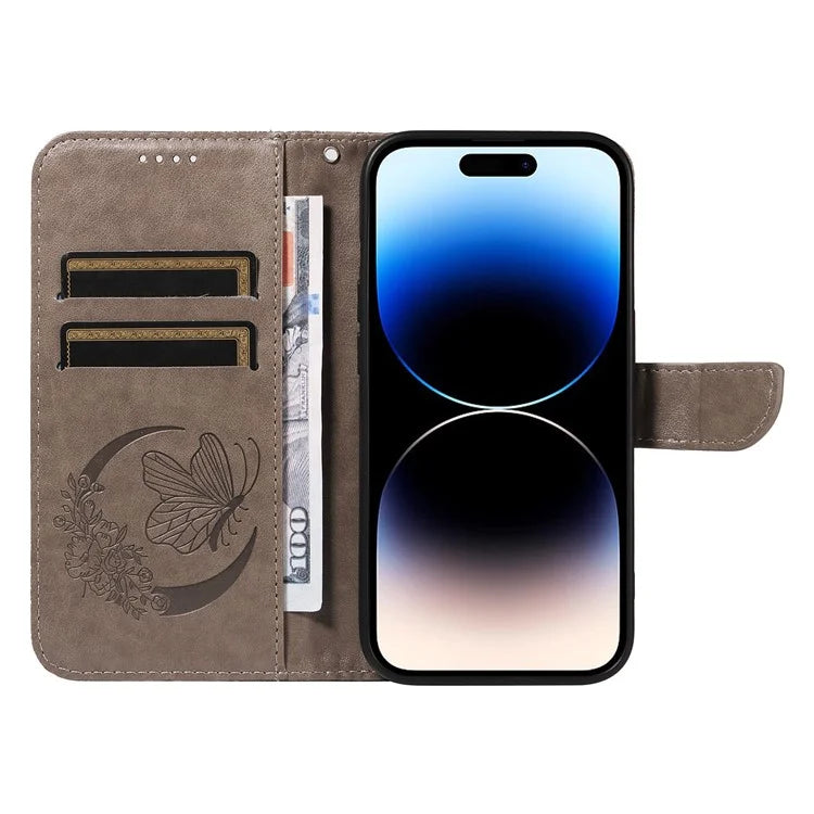 For iPhone 14 Pro Stand Case Butterfly Imprint Leather Wallet Phone Cover