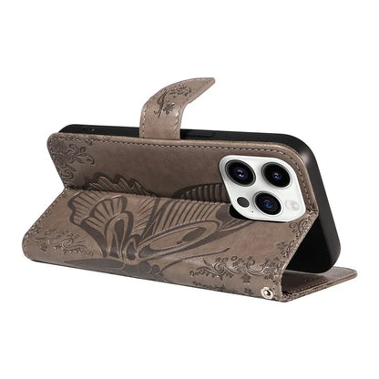 For iPhone 14 Pro Stand Case Butterfly Imprint Leather Wallet Phone Cover