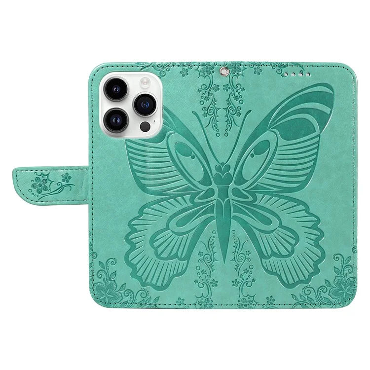 For iPhone 14 Pro Stand Case Butterfly Imprint Leather Wallet Phone Cover