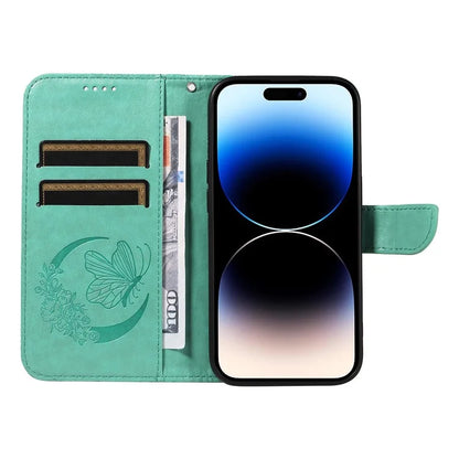 For iPhone 14 Pro Stand Case Butterfly Imprint Leather Wallet Phone Cover